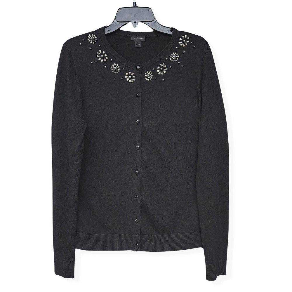 Ann Taylor Factory Button-Up Sweater - Womens Size Large Black - #48246-A6